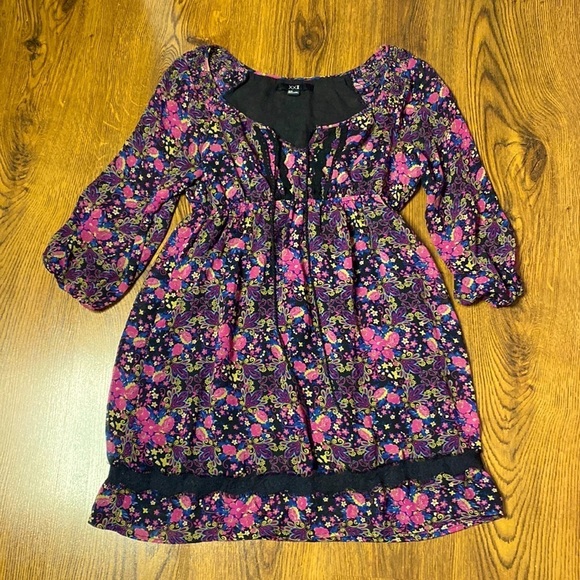 🌷 Floral Flounce Vintage Sheer Sleeve Babydoll Dress 90s Style 🌷 - Picture 2 of 11